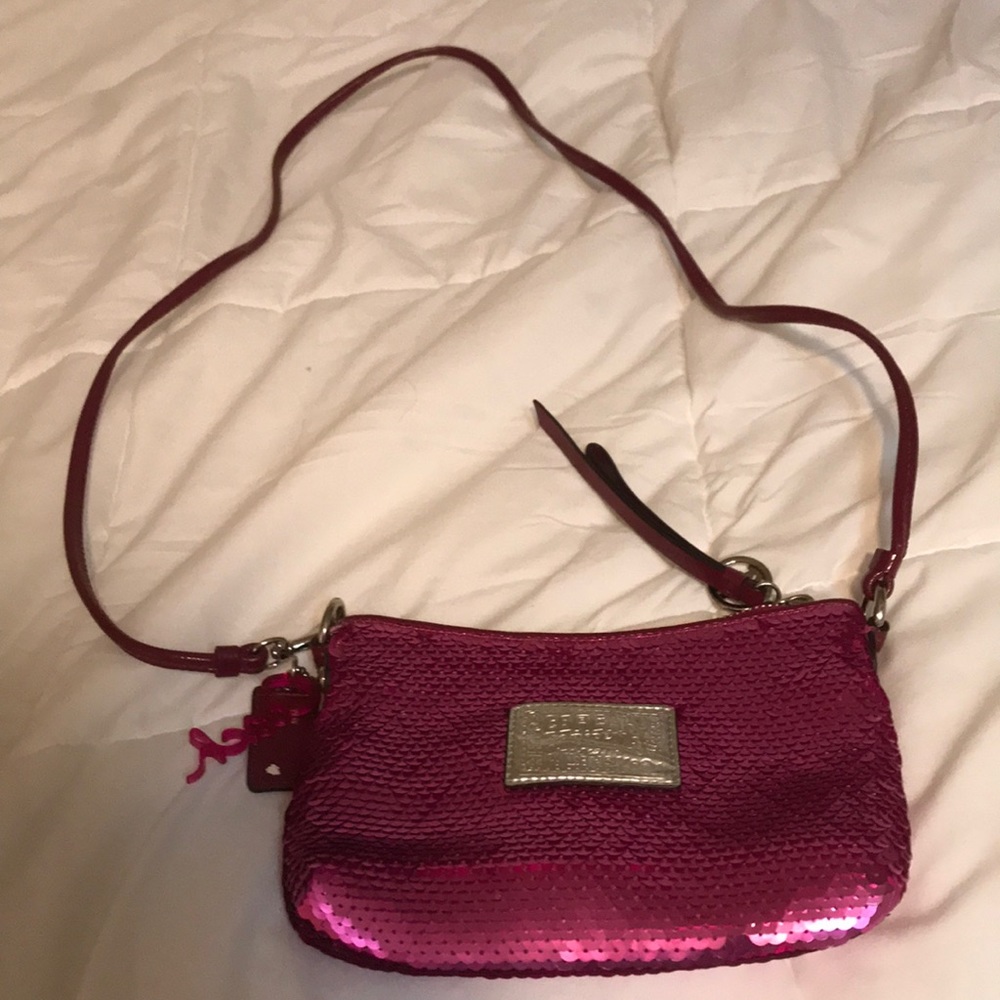 pink sequin coach bag